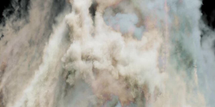 3d rendering of fire explosion simulation on green screen background