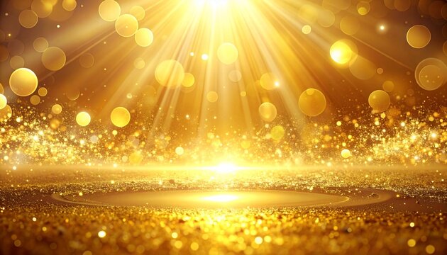 パーティーやクリスマス、年末年始イメージ　黄金の光が上から降り注ぐ豪華で幻想的なキラキラ背景素材