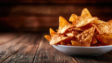 A heaping bowl of crispy tortilla chips that invite snacking, capturing the essence of casual gatherings and shared moments, ideal for food stock images and social events.