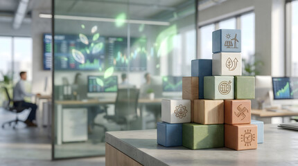 Sustainable Business Concept with ESG Building Blocks in Office
