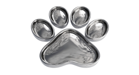 Shiny Metallic Dog Paw Print Icon Illustration Isolated on Transparent Background