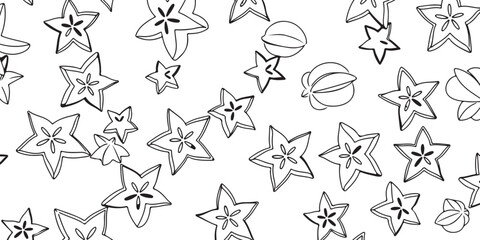 Vector seamless pattern of stylized star fruit illustrations on a white background