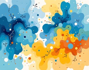 Naklejka premium Dreamy Watercolor Sky with Bright Blue and Warm Tones