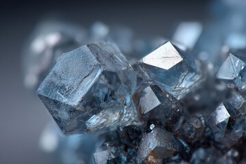 Close-up of metallic crystal clusters under cool, diffused lighting