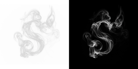 Split illustration with transparent PNG and black background showing simple white-gray smoke.