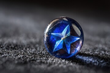 Close-up photograph of a blue star sapphire cabochon with facets and asterism