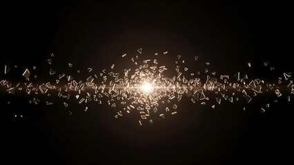 Abstract explosion of light shards and particles in dark space