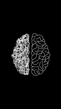 Human brain abstract white line art animation on transparent background. Alpha channel. A conceptual seamless looped animation. For educational videos, medical presentations and psychological content.