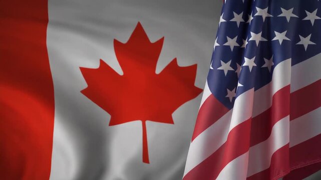 the national flags of Canada and the United States of America Waving National Flags of Canada and the United States Side-by-Side Diplomacy and North American Partnership Concept