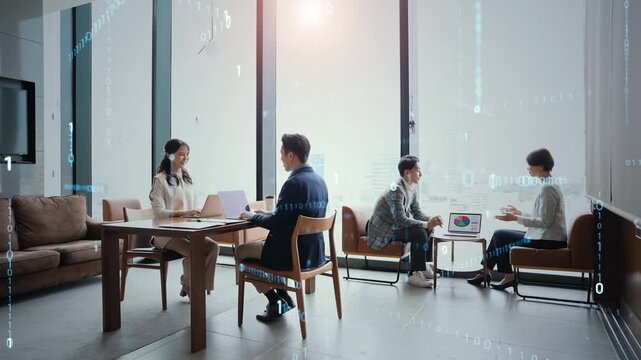 Group of business people meeting and digital technology concept