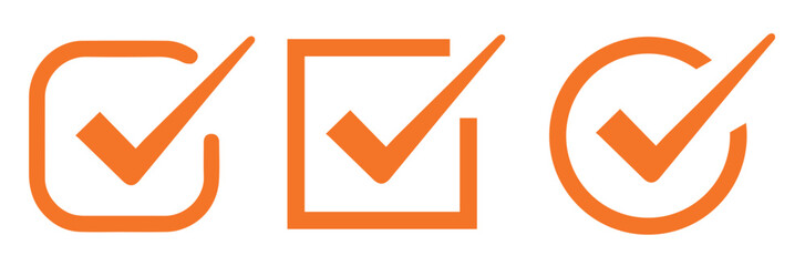 Three Orange Check Mark Icons Square Rounded Circle White Background © Mehak
