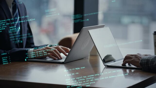 Group of business people meeting and digital technology concept