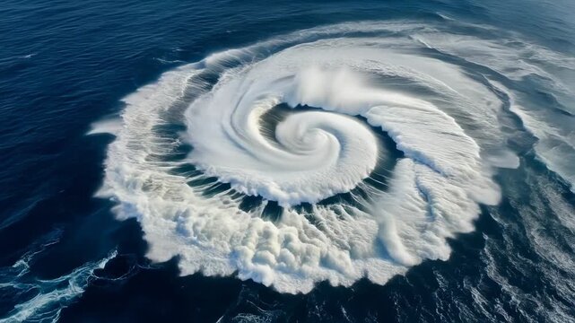 Aerial view of a powerful hurricane swirling over deep blue ocean waters
