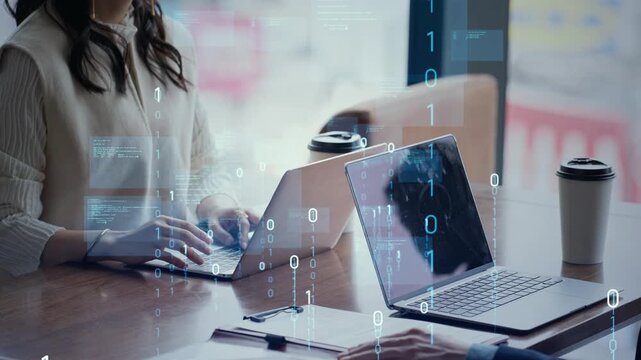 Group of business people meeting and digital technology concept