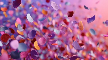 Colorful confetti falling on a surface during a celebration or party setting in various shades creating a festive atmosphere