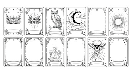 Hand-Drawn Tarot Card Frames – Mystic Borders with Sword, Skull, and Fantasy Divination Designs © Utpol