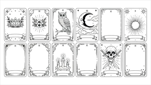 Hand-Drawn Tarot Card Frames &ndash; Mystic Borders with Sword, Skull, and Fantasy Divination Designs