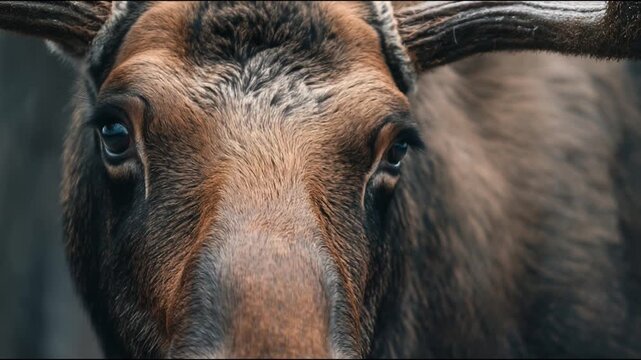 Intense Gaze of a Wild Moose A Captivating Close-up Portrait in Natural Habitat