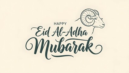 Happy eid aladha mubarak typographic illustration with ram head