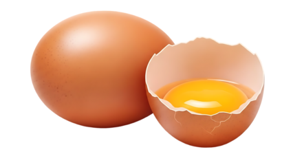 Brown egg and cracked egg with yolk on transparent background high quality professional detailed modern elegant stylish clean crisp