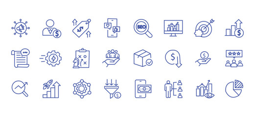 Increase sales icon set. Editable line icons. Vector illustration.