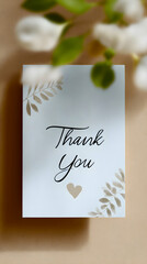 Elegant Thank You Card with Minimalist Floral Design and Soft Shadows