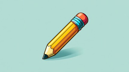 Yellow pencil illustration on white background with red eraser and subtle shadow, education and creativity concept
