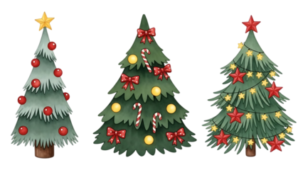 christmas trees with ornaments and decorations on transparent background high quality professional detailed modern elegant stylish clean crisp vibrant