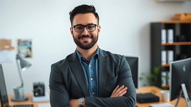 smallbusiness. A small business owner at work in a simple office setting with gentle diffused light. pitch deck slides. - Powered by Adobe