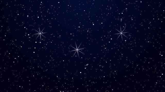 Bright star on the starry night sky. Background of the beautiful dark blue starry sky and bright star, and motion videos animation