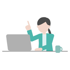 パソコン作業中に指差しで説明する女性のイラスト