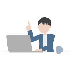パソコン作業中に指差しで説明する男性のイラスト