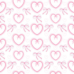 Romantic Valentine seamless pattern PNG with hearts and ribbons. Perfect for love designs, wrapping paper, textiles, cards, backgrounds, and festive decorations.