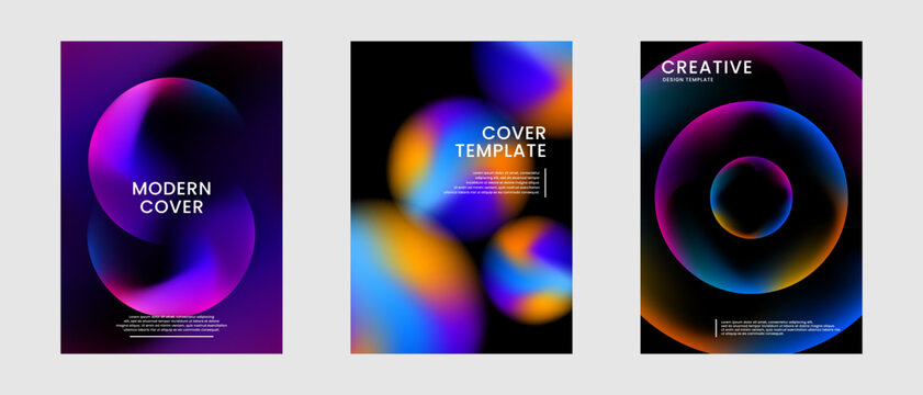 Minimal abstract covers set. Colorful background bundle with circles styles decoration on dark space. Modern graphic design element vibrant colors concept for web banner, art, flyer, card, or brochure