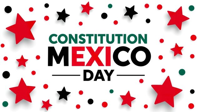 A colorful graphic celebrating Constitution Mexico Day with stars and dots