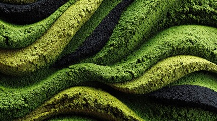 Green powder blends created with matcha and spirulina on a textured surface in a kitchen setting during daylight hours