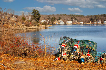 Lobster trap and buoys art