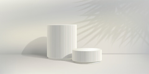 Naklejka premium Sculpture poduim bg, marble pillar 3d. Elegant column for product sale, Cosmetic white stand. Luxury abstract platform, classic skincare pedestal. Empty display, clear cylinder base. Spa pastel block