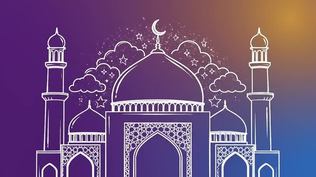 Islamic Mosque Illustration with Crescent Moon.