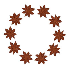 Star anise wreath in flat style. Ideal for culinary card, spice shop packaging, herbal product design and botanical illustration.