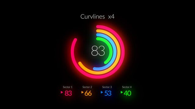 HUD Neon Infographics Curve Lines x4