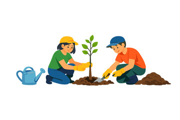 Children planting a tree outdoors © Andrei