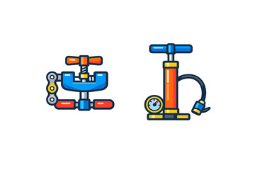 Illustration of a C-clamp and a bicycle pump