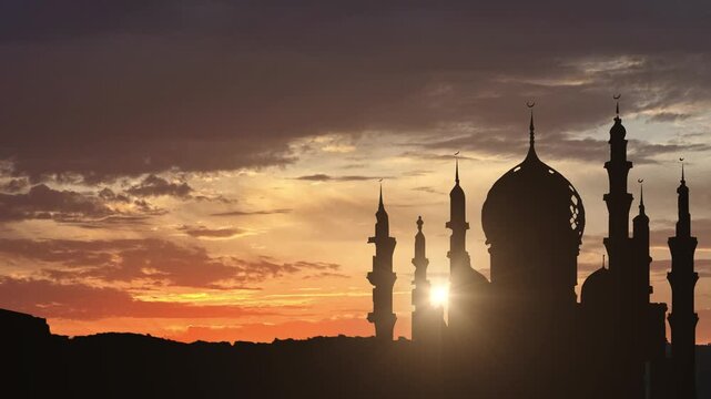 sunset sky and silhouette of mosque, Eid al-Fitr