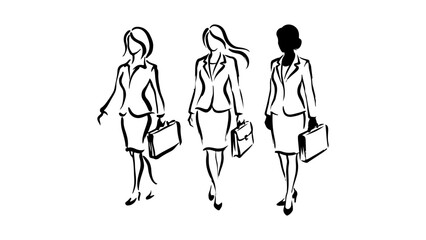 vector silhouettes of business women line arts on white background illustrations