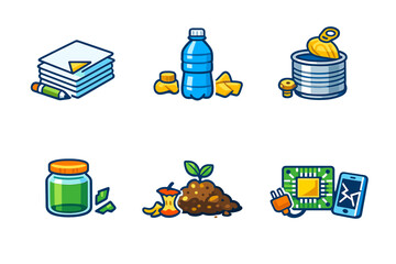 Obraz na płótnie Canvas Icons of recyclable materials and waste for recycling concepts