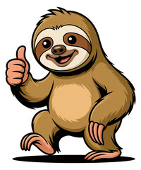 Fototapeta premium Cartoon sloth giving thumbs up gesture animal cute