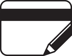 Black and white icon depicting a credit card with a pencil, symbolizing payment, editing, or personalization of financial cards
