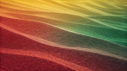 Vibrant striped sand dunes showing red yellow and green color transitions at sunset