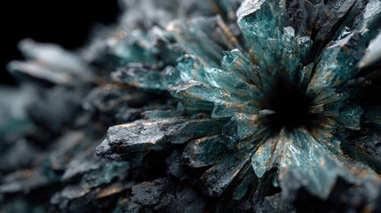 Explosions of rock and crystal fragments filling the air surrounded by swirling cloud of dust and smoke during mining activities in a quarry